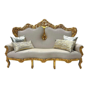 1990s Baroque Style Tan Sofa – French Design With Gold Leaf Details