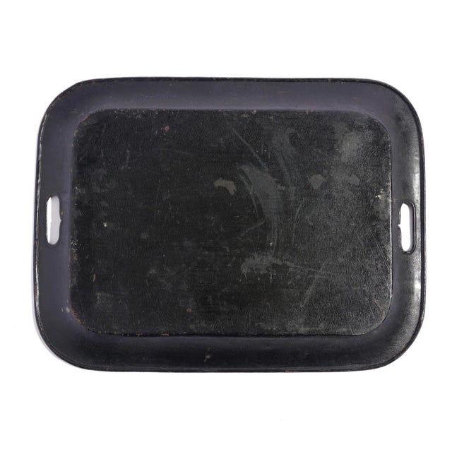 Black English Tole Tray With Diapered Panels on the Rolled Rim, C. 1840 For Sale - Image 8 of 8