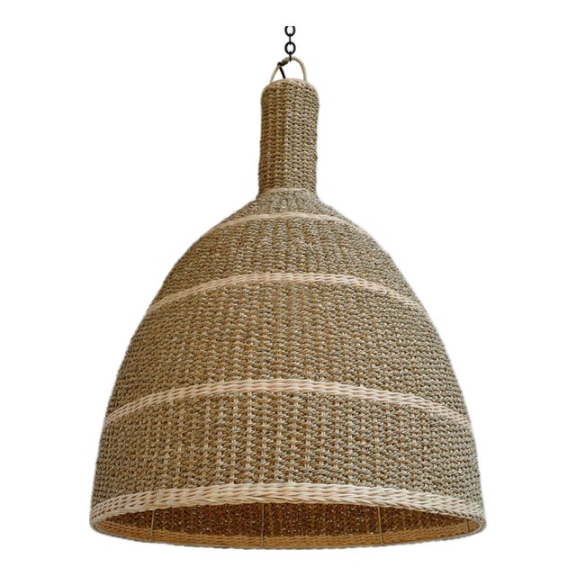 Coastal Contemporary Kuba Seagrass Pendant Light Medium For Sale