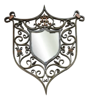 Coat of Arms Mirror in Wrought Iron and Copper, 19th Century