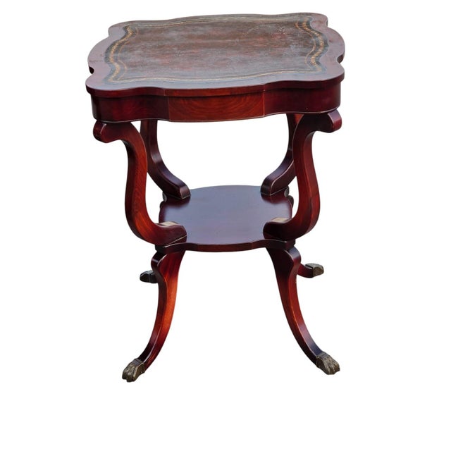 Pair of 1940 Regency Style Leather Top Maple Wood Tables. For Sale - Image 11 of 13