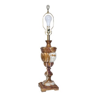 Vintage Banded Onyx Marble Urn Table Lamp With Stone Finial For Sale
