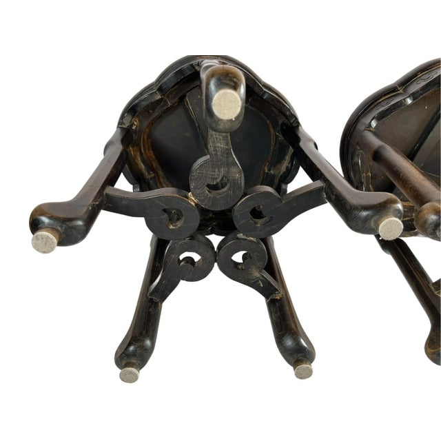 Brown Antique Chinese Wooden Stools Inspired by Plum Blossoms- Set of 2 For Sale - Image 8 of 16