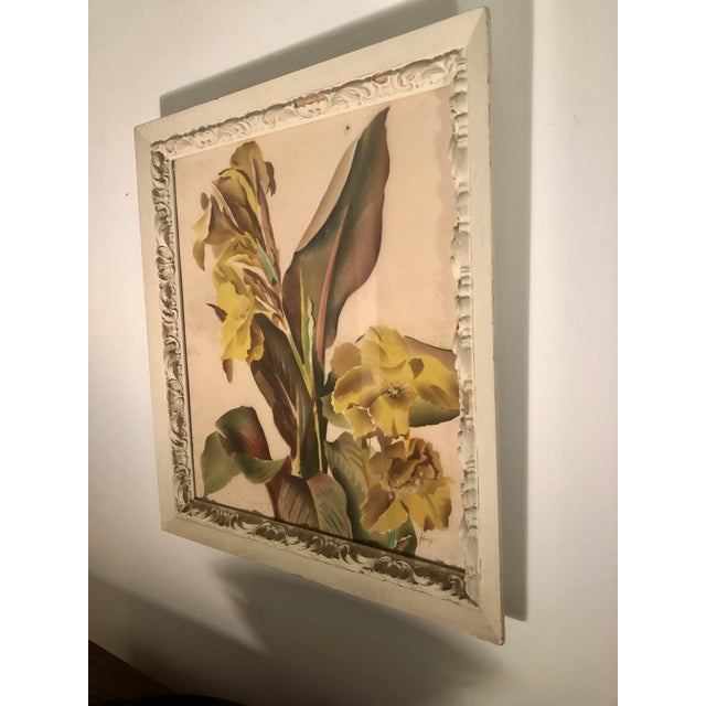 1940s 1940s Benjamin Jorj Harris Yellow Lillys Airbrushed Painting For Sale - Image 5 of 17