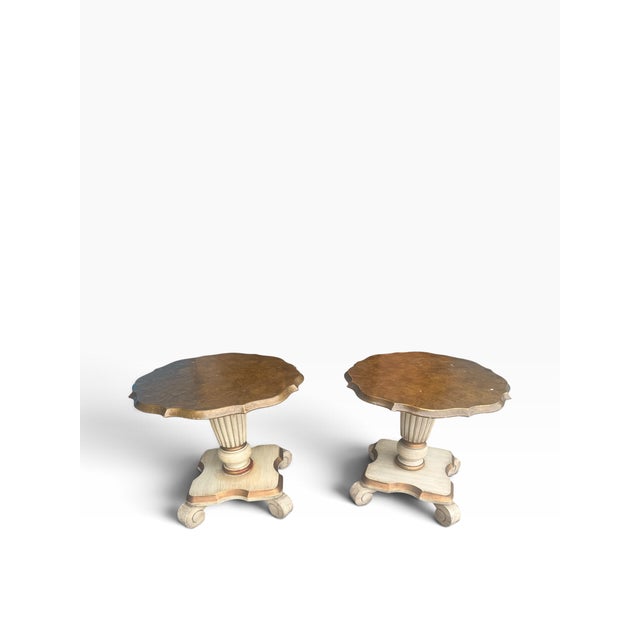 Hollywood Regency Pair of Katherine Henick Neoclassical Gilt & Painted Side Tables / Plant Stands For Sale - Image 3 of 17