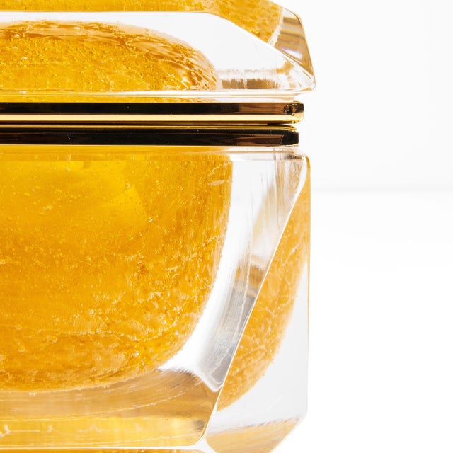 Amber Hand Blown Murano Box in Amber With Bubbles and Brass Fittings For Sale - Image 8 of 9