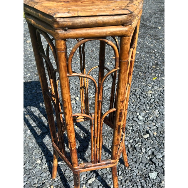Vintage Bamboo and Rattan 6 Sided End Table or Stand For Sale - Image 9 of 12