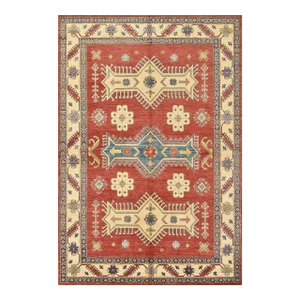Kazak Rug 6′ X 8’10” Red Wool Tribal Geometric Hand-Knotted Oriental Carpet