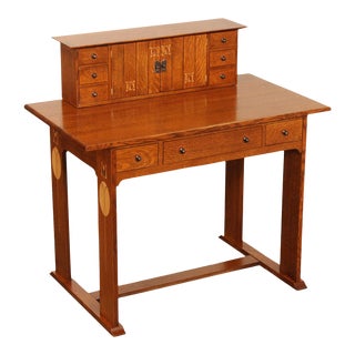 Stickley Harvey Ellis Inlaid Oak Writing Desk with Organizer For Sale
