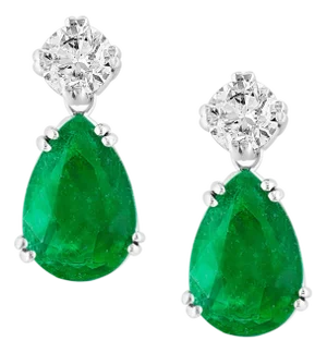 GIA Certified 11 Ct Pear Cut COLOMBIAN Emerald & 1 Ct Each Diamond Drop Earrings