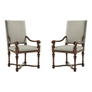 William and Mary Style Upholstered Armchairs- a Pair For Sale
