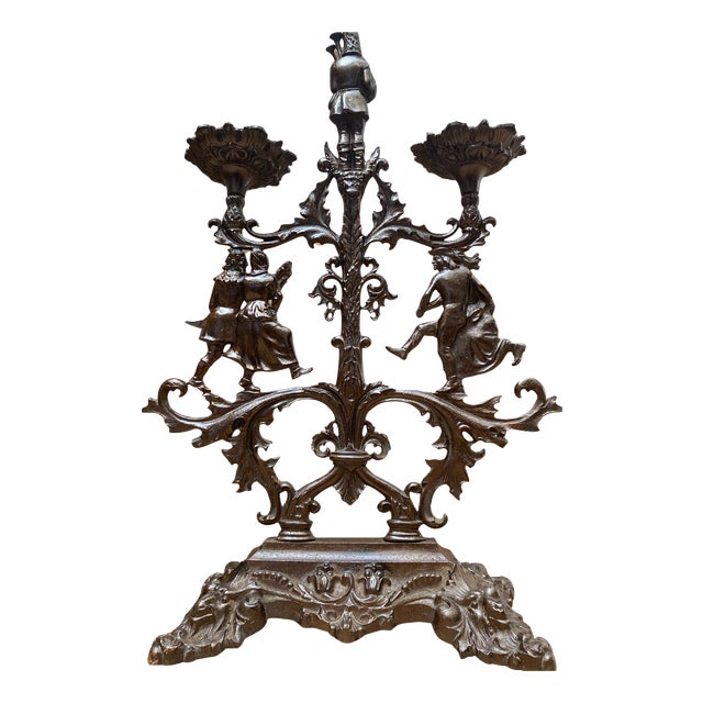 Gothic Revival Patinated Wrought Iron Candelabra, 19th Century For Sale