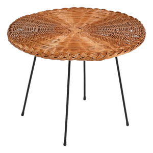 Hand-Woven Rattan and Black Iron Coffee Table by Roberto Mango, Italy, 1970s