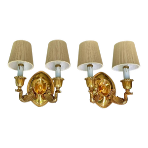 Pair French Empire Style Brass Swan Wall Sconces