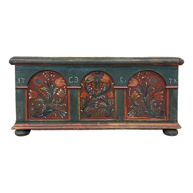 Floral Painted Blanket Chest, 1778 For Sale