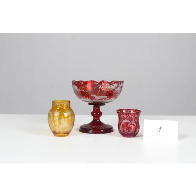 Red Bohemian Crystal Glass Set in Ruby Red and Yellow, 1880s, Set of 3 For Sale - Image 8 of 12