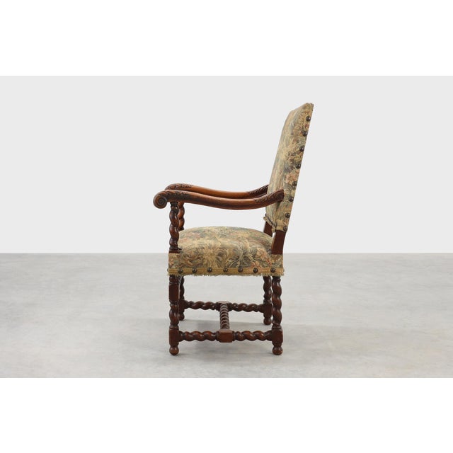 Rustic Antique 17th Century Walnut Armchair with Tapestry Upholstery, United Kingdom For Sale - Image 3 of 14