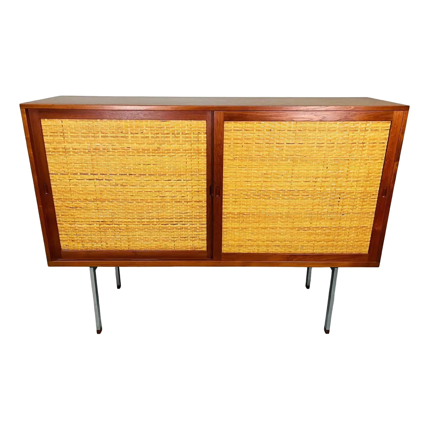Hans Wegner Ry-33 Teak, Steel, Oak & Rattan Sideboard Cabinet