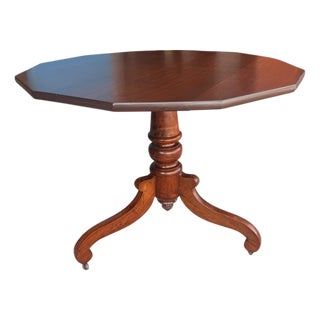 Early 20th Century Antique Octagonal Pedestal Dining Table on Casters For Sale