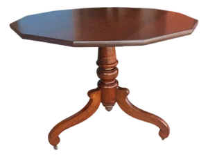 Early 20th Century Antique Octagonal Pedestal Dining Table on Casters