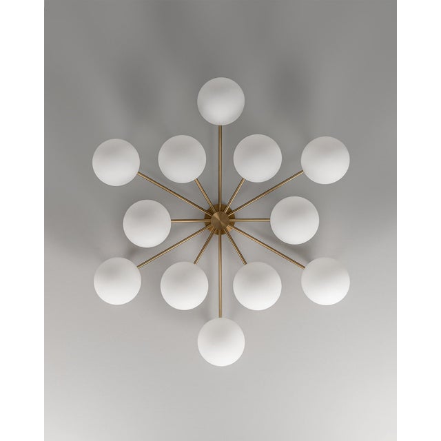 Schwung Large Sphere Pendant Chandelier, 12-Light, Brass and Opal Glass, Contemporary For Sale - Image 9 of 12