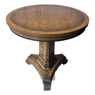 1930s French Art Deco Burl Wood Gueridon Table, Hand Painted Pedestal Base For Sale
