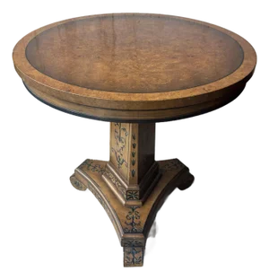 1930s French Art Deco Burl Wood Gueridon Table, Hand Painted Pedestal Base