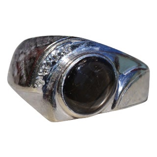 The Cascorro: Gentlemen's 14K Black Star Sapphire and Diamond Ring For Sale
