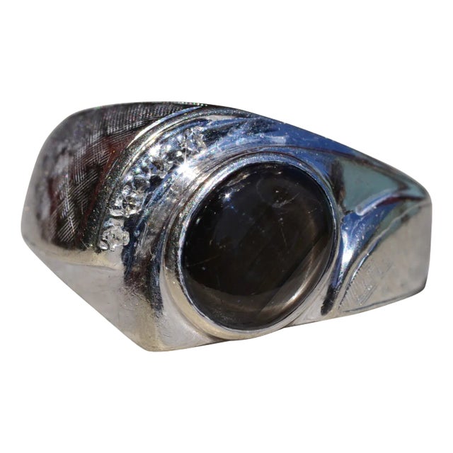 The Cascorro: Gentlemen's 14K Black Star Sapphire and Diamond Ring For Sale