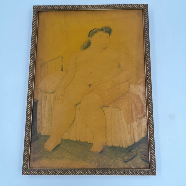 Vintage Framed Seated Nude Oil Painting in the Manner of Fernando Botero For Sale - Image 11 of 17
