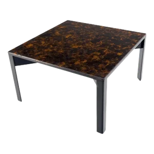 Early Dunbar Square Leather and Wood Coffee Table Faux Gold Tortoise Finish
