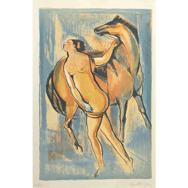 Modern Enzo Assenza, Woman with Horse, Lithograph, 1970s For Sale - Image 3 of 3