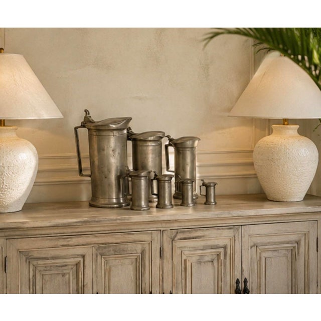 Set of 7 of 19th Century Antique French Pewter Measuring Flagons For Sale - Image 11 of 12