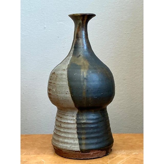 Mid 20th Century Vintage Two-Tone Glazed Ceramic Vase For Sale - Image 5 of 14