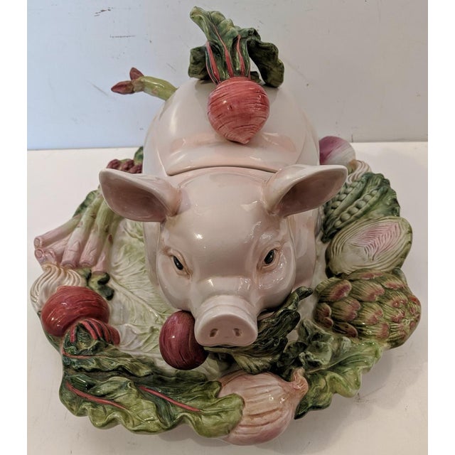 Pink Whimsical Pig Tureen by Fitz and Floyd “French Market” - 4 Pieces For Sale - Image 8 of 9