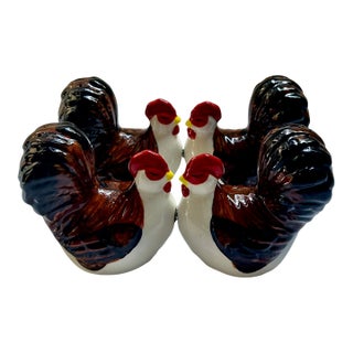1970s Magnetic Glazed Ceramic Turkey Salt & Pepper Shakers - Set of 4 For Sale
