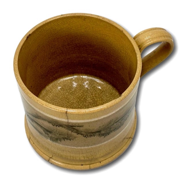 Rare Full Size Antique English Black Seaweed Decorated Yellow Mocha Ware Mug - Circa Mid 1800s For Sale - Image 9 of 12