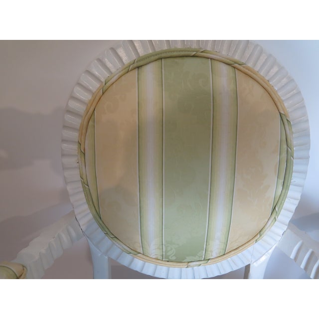 French A Pair of John Hut Donghia Grand Flute Silk Medallion Back Chairs For Sale - Image 3 of 5