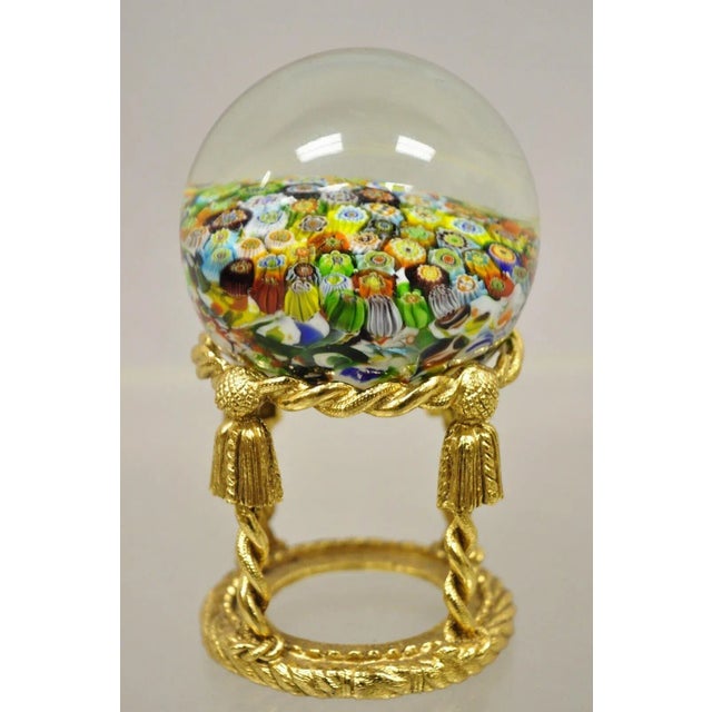 Vintage Art Glass Millefiori Italian Murano Style Paperweight on Stand For Sale - Image 9 of 10