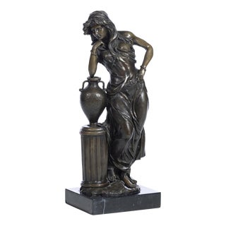 Émile Louis Picault, The Maiden Reflects, Bronze on Marble Base For Sale