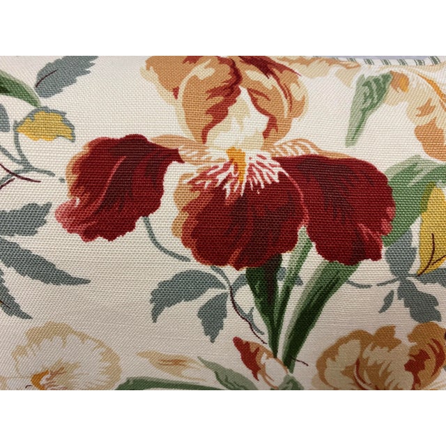 Red Pair of Large Bolster Pillows With a Colorful Red & Cream Iris Pattern - Made in Uk For Sale - Image 8 of 12