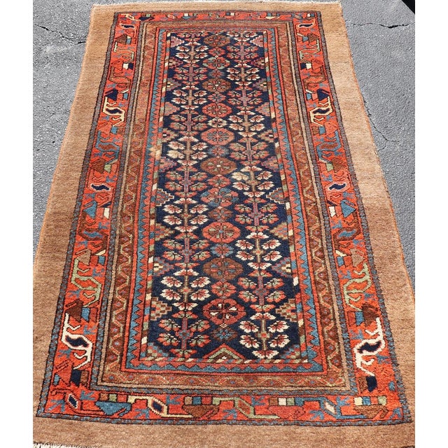 Antique Persian Kurdish Rug With Diamond Medallion and Deep Navy Field 3'8 X 6'10 For Sale In Atlanta - Image 6 of 13