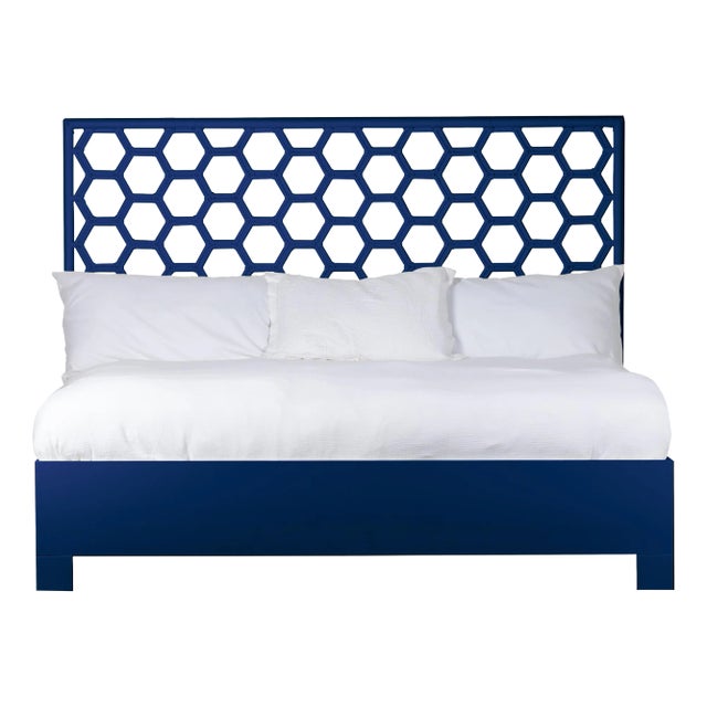 Honeycomb Platform Bed King, Navy Blue For Sale