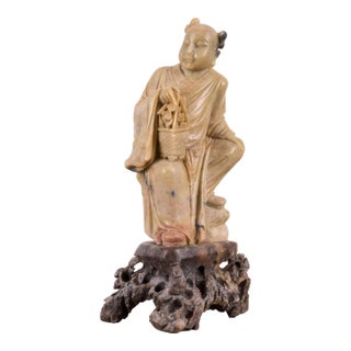 Chinese Immortal Lan Caihe Soapstone Carving For Sale