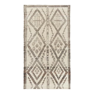 Vintage Moroccan Rug in Beige With Brown Diamond Medallions, From Rug & Kilim For Sale