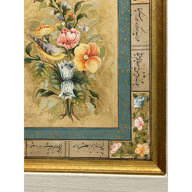 Early 20th Century A Pair of Persian Watercolor & Calligraphy Paintings, Signed by the Artist For Sale - Image 5 of 8
