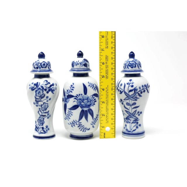 Blue and White Petite Temple Jars - Set of 3 For Sale - Image 10 of 11