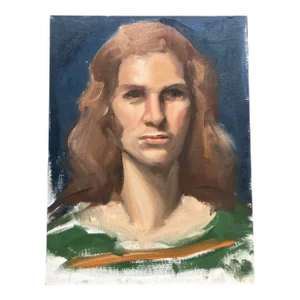 1970s Vintage Impressionist Androgynous Portrait Painting