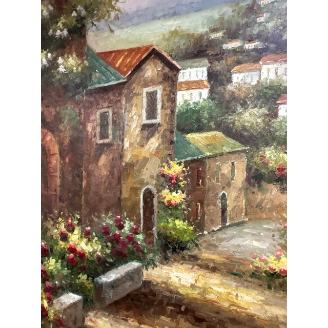 Create an unforgettable focal point with this monumental oil painting depicting a romantic Tuscan hillside village bathed...