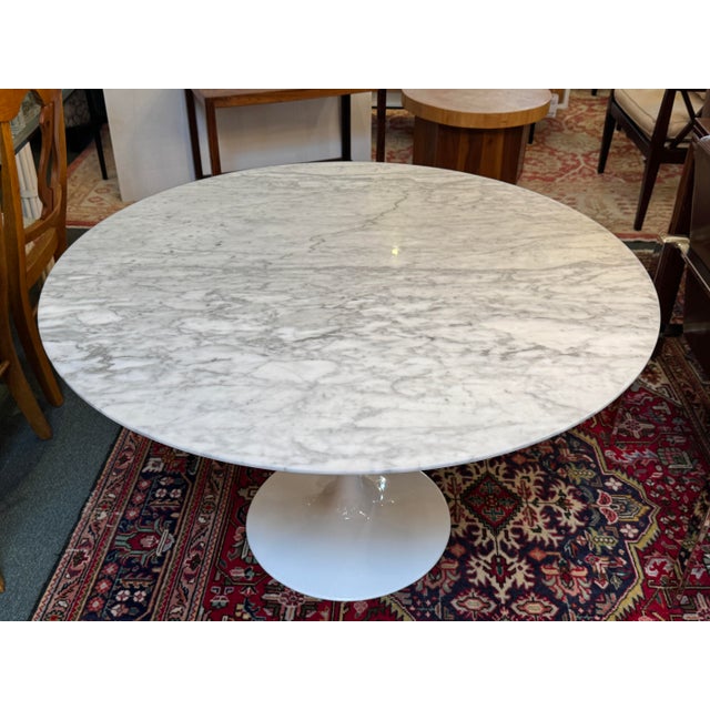 Mid-Century Modern Interior Icons Tulip Table With Carrera Tabletop For Sale - Image 3 of 12